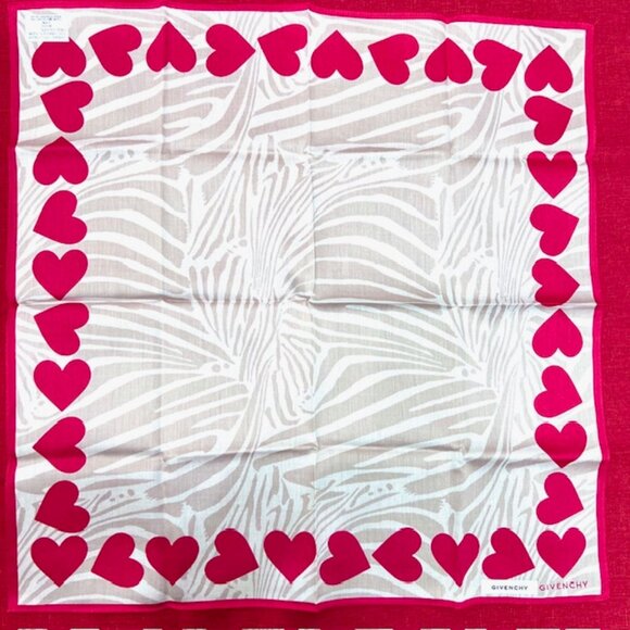 New GivenchyGivenchy Handkerchief // Mini Scarf Cotton 19.5 Beige Red Hearts(93 - Picture 6 of 6